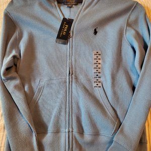 NEW Polo by Ralph Lauren Blue Waffle Texture Zipper Hoodie Boy's Size M (10-12)